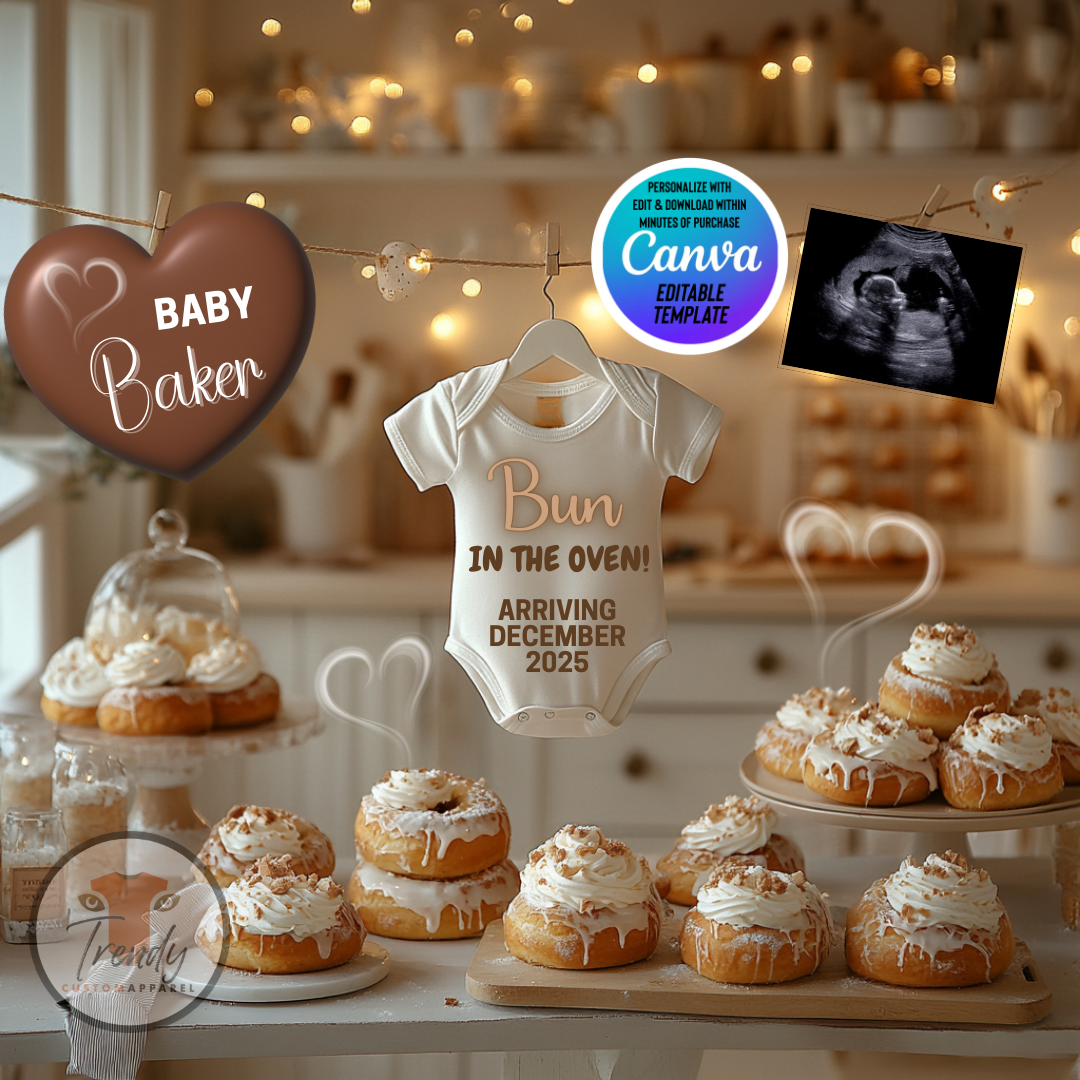 Digital Pregnancy Announcement, Bun in The Oven, Customizable Baking Themed, Personalized Editable Template