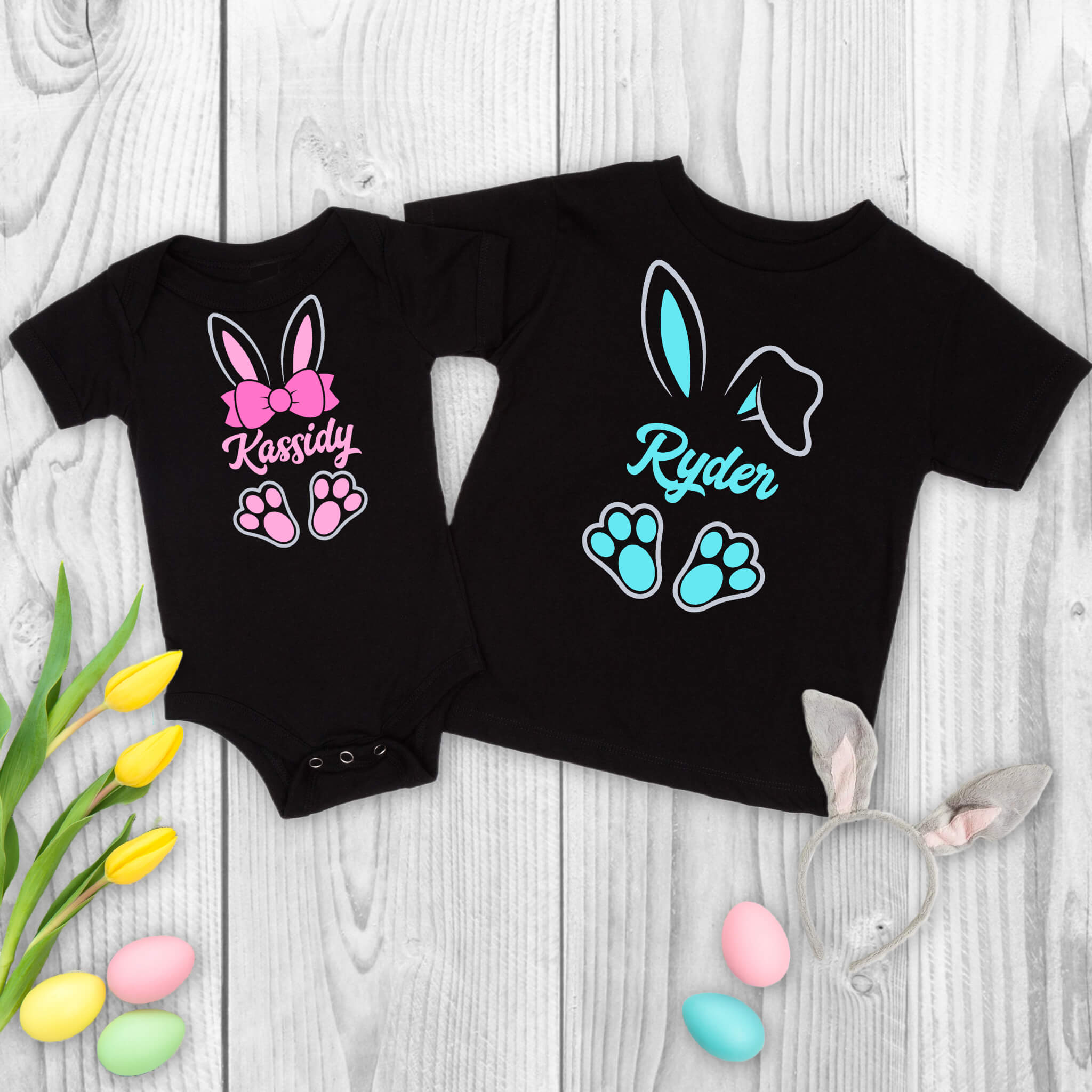 Easter, Customized, Personalized, Bunny Name, Boys, Girls, Twins, Baby, Onesie, Infant T-Shirt
