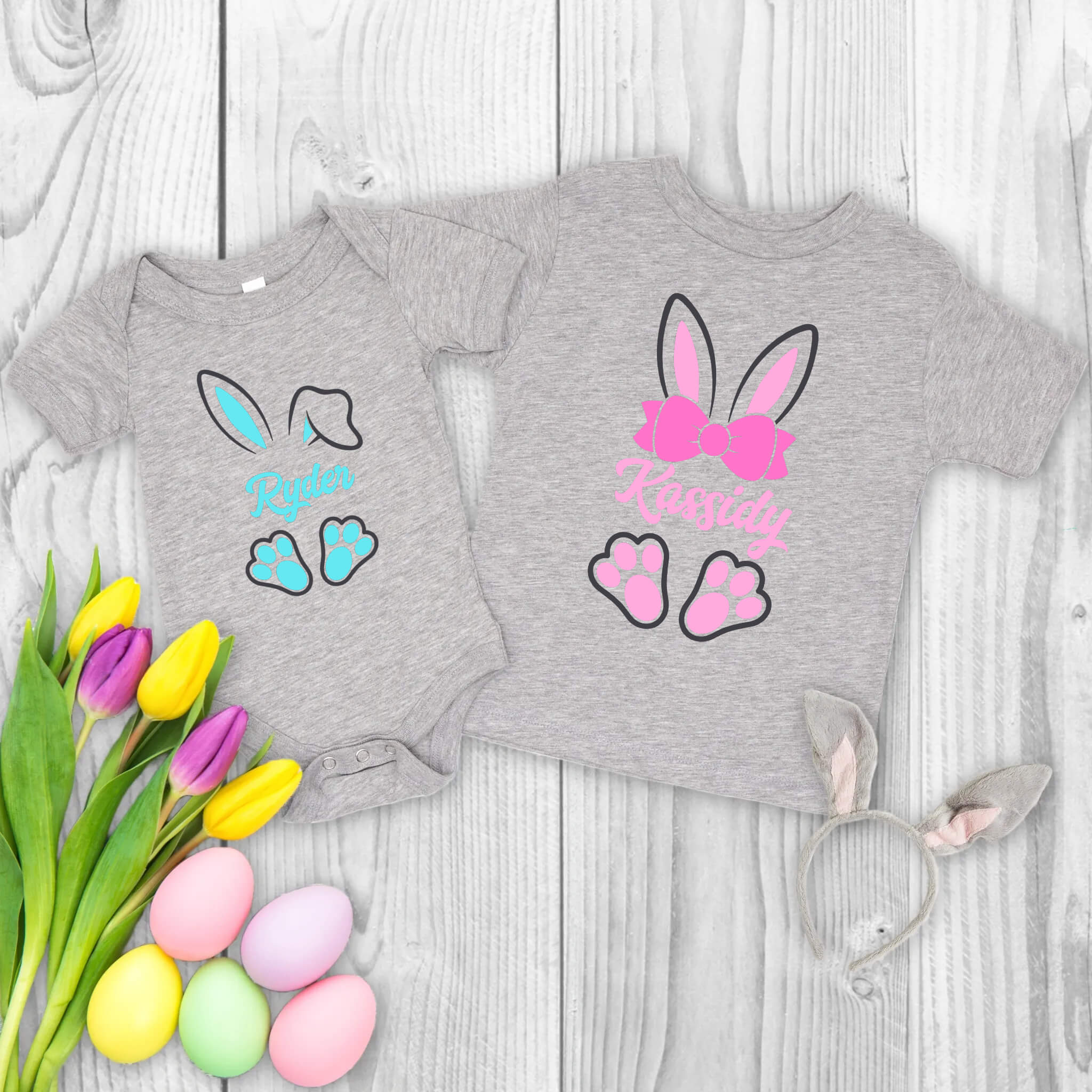 Easter, Customized, Personalized, Bunny Name, Boys, Girls, Twins, Baby, Onesie, Infant T-Shirt