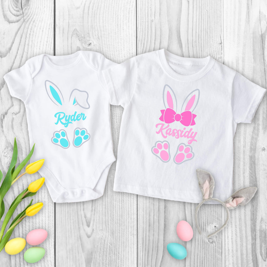 Pascua, Personalizado, Personalizado, Nombre del Conejito, Niños, Niñas, Gemelos, Bebé, Onesie, Camiseta Infantil