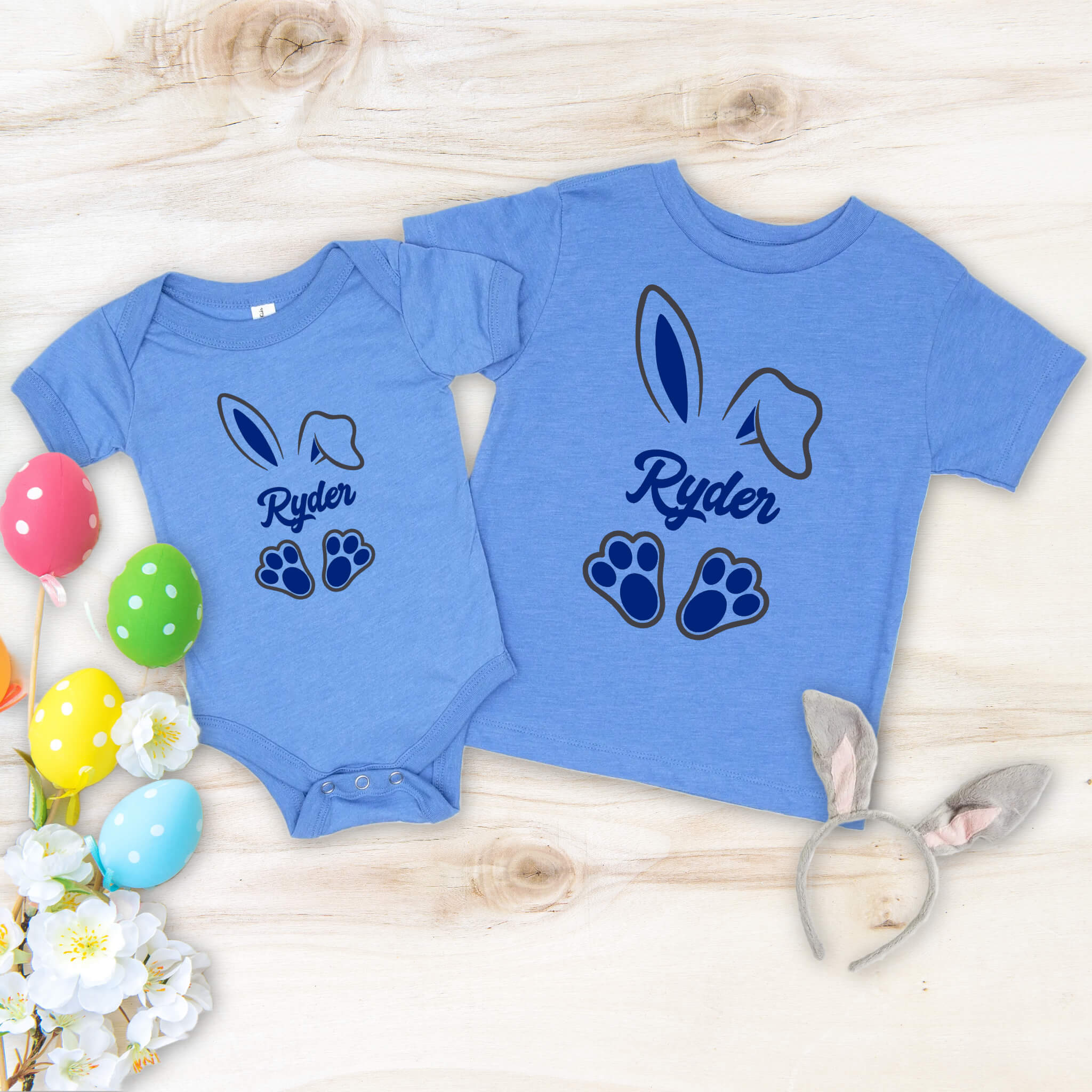 Pascua, Personalizado, Personalizado, Nombre del Conejito, Niños, Niñas, Gemelos, Bebé, Onesie, Camiseta Infantil