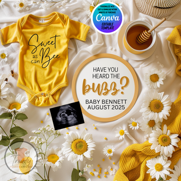 Digital Pregnancy Announcement, Have You Heard The Buzz, Customizable Spring Themed, Personalized Editable Template