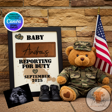 Digital Military Pregnancy Announcement, Reporting for Duty, USA Baby, Soldier Customizable Personalized Editable Template