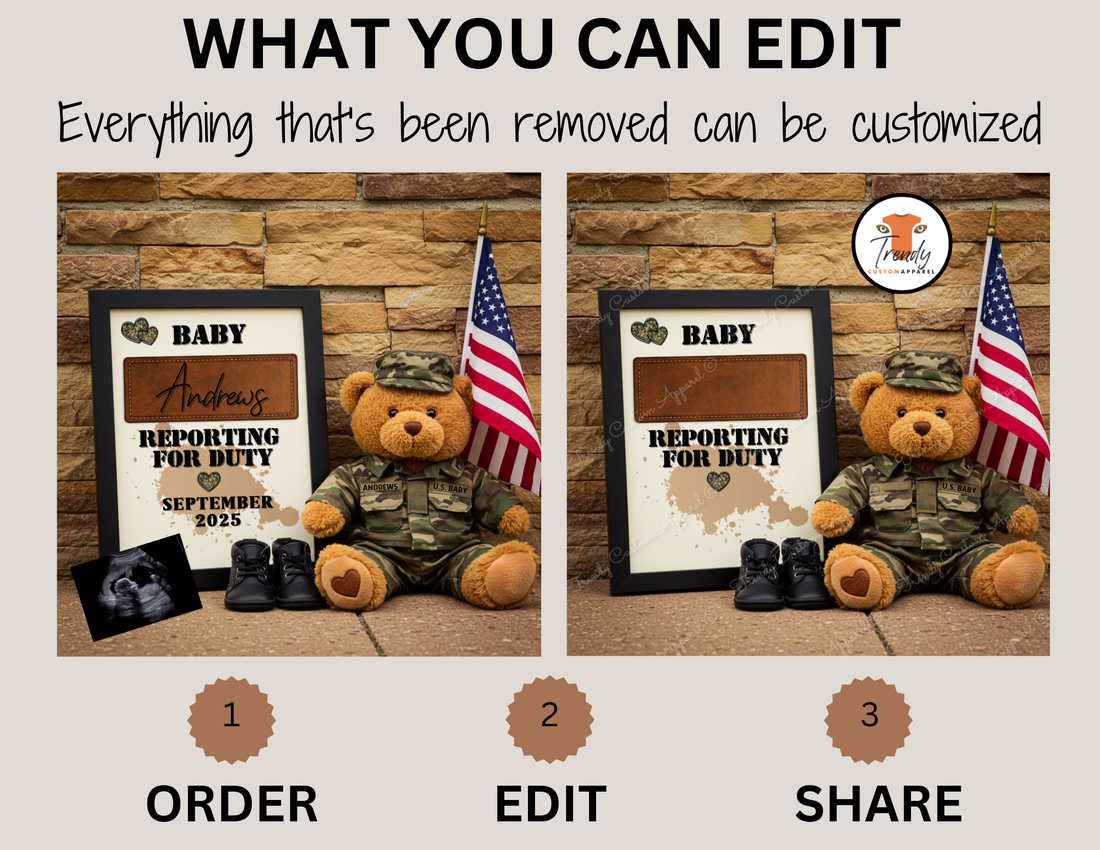 Digital Military Pregnancy Announcement, Reporting for Duty, USA Baby, Soldier Customizable Personalized Editable Template