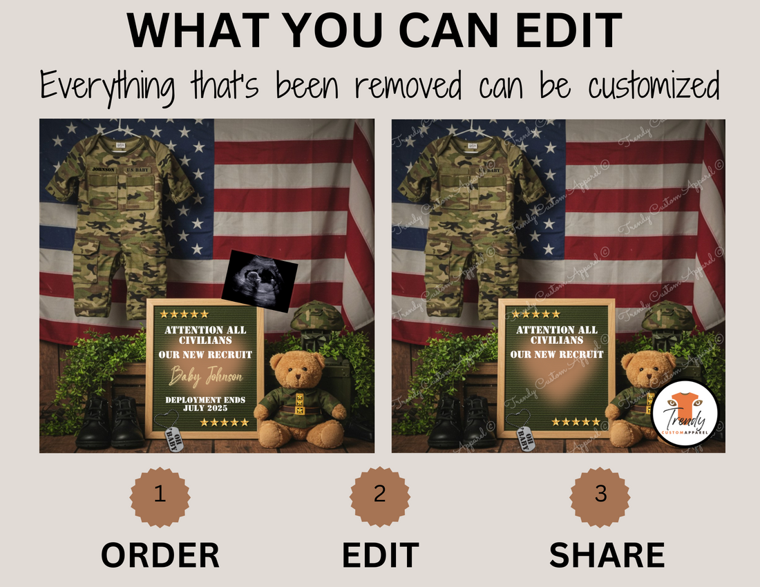 Digital Military Pregnancy Announcement, New Recruit, USA Baby, Soldier Customizable Personalized Editable Template