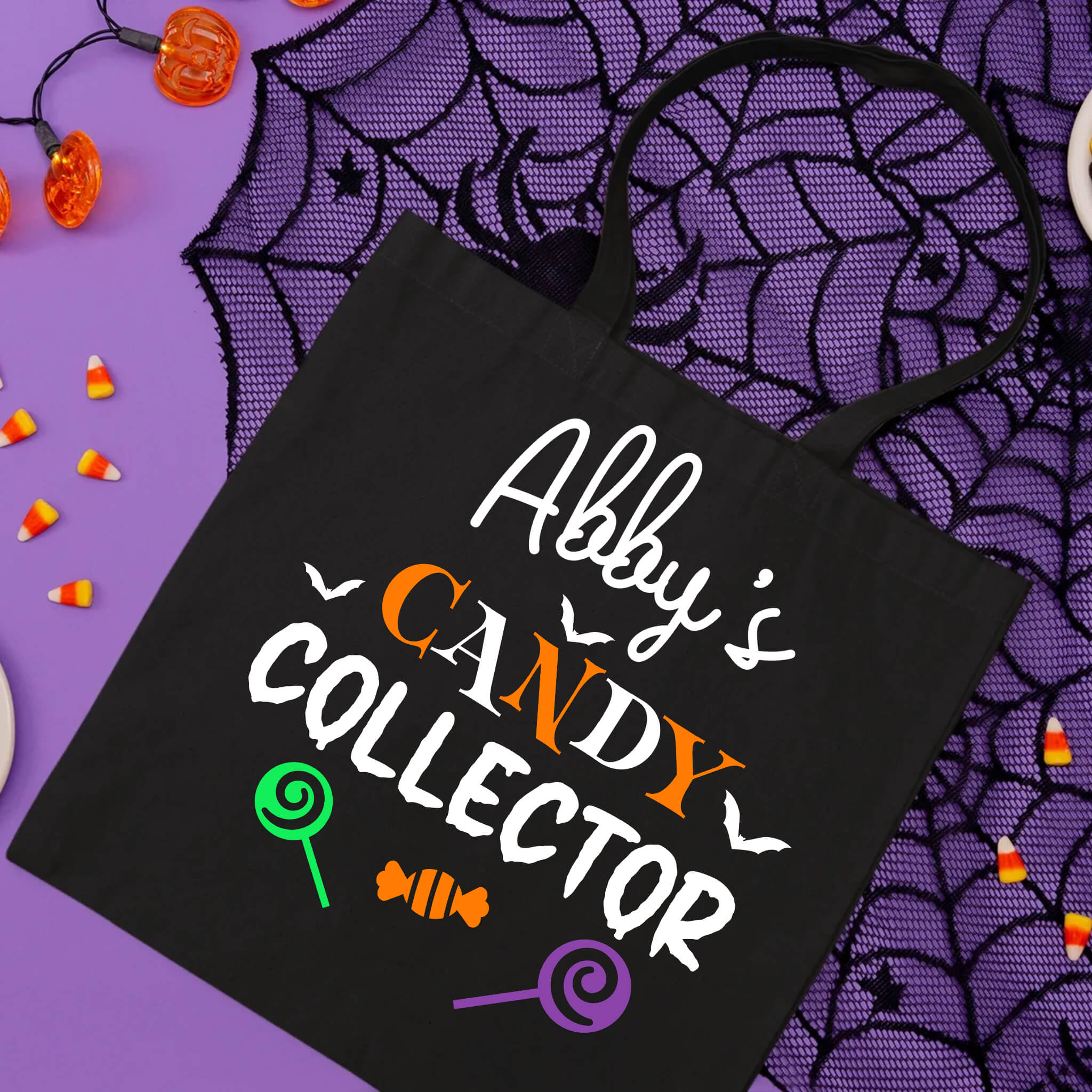 Halloween Personalized Candy Collector Trick or Treat Candy Large Tote Bag