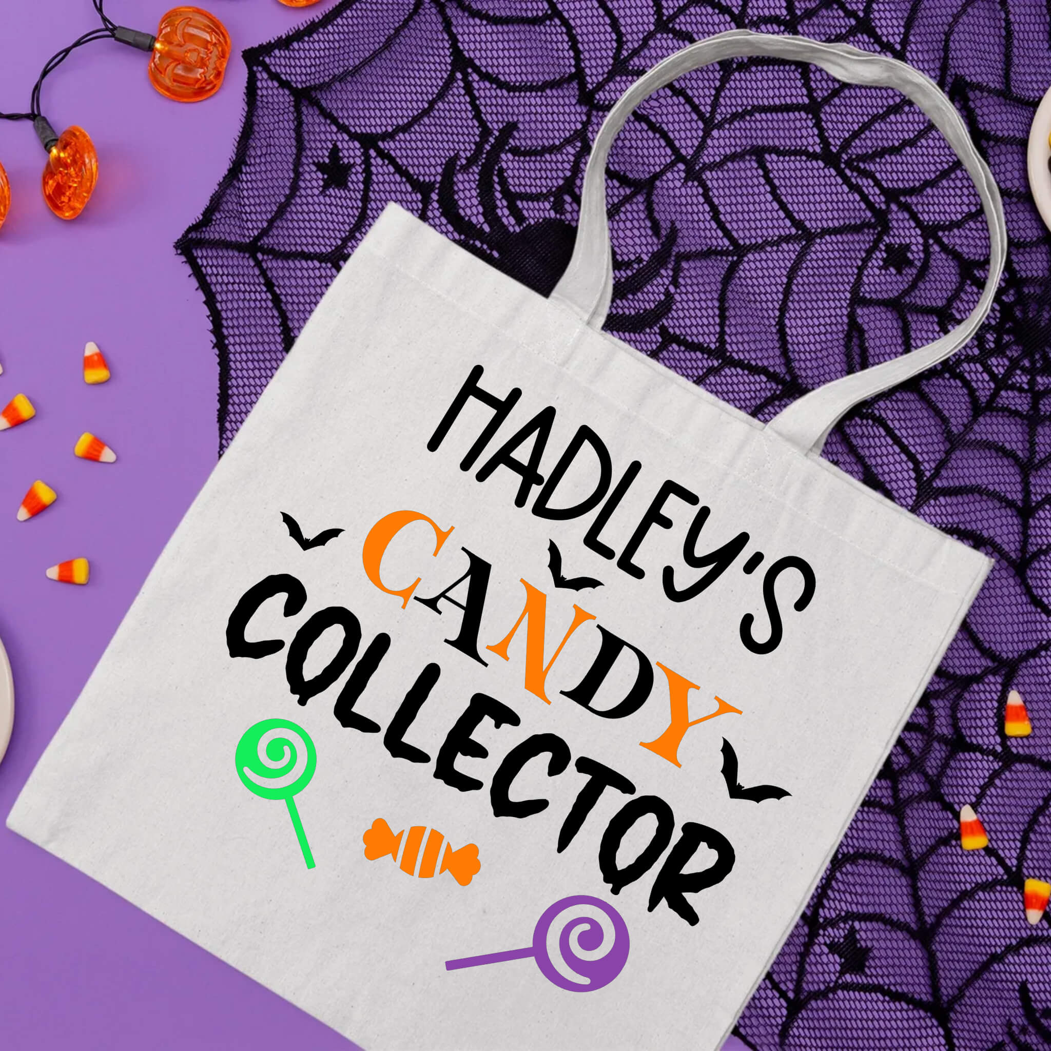 Halloween Personalized Candy Collector Trick or Treat Candy Large Tote Bag