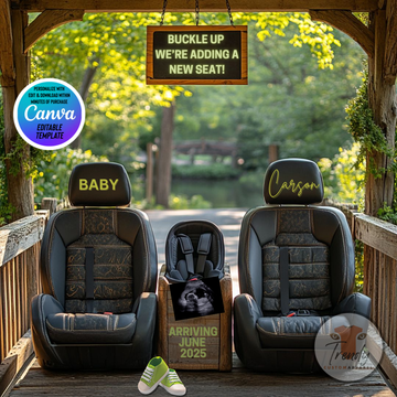 Digital Pregnancy Announcement, Buckle Up, Customizable Automobile Themed, Personalized Editable Template