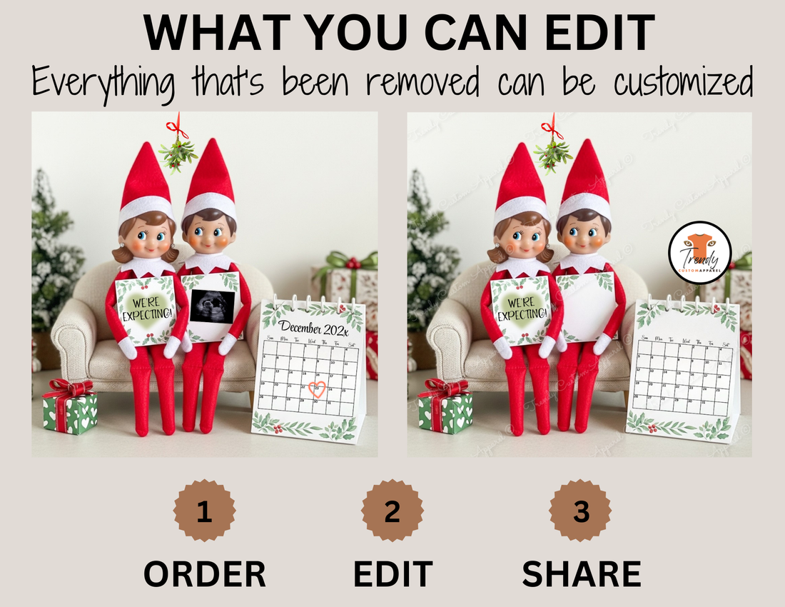 Digital Christmas Pregnancy Announcement, We're Expecting Customizable Elf On The Shelf Themed, Personalized Editable Template TrendyCustomApparel™