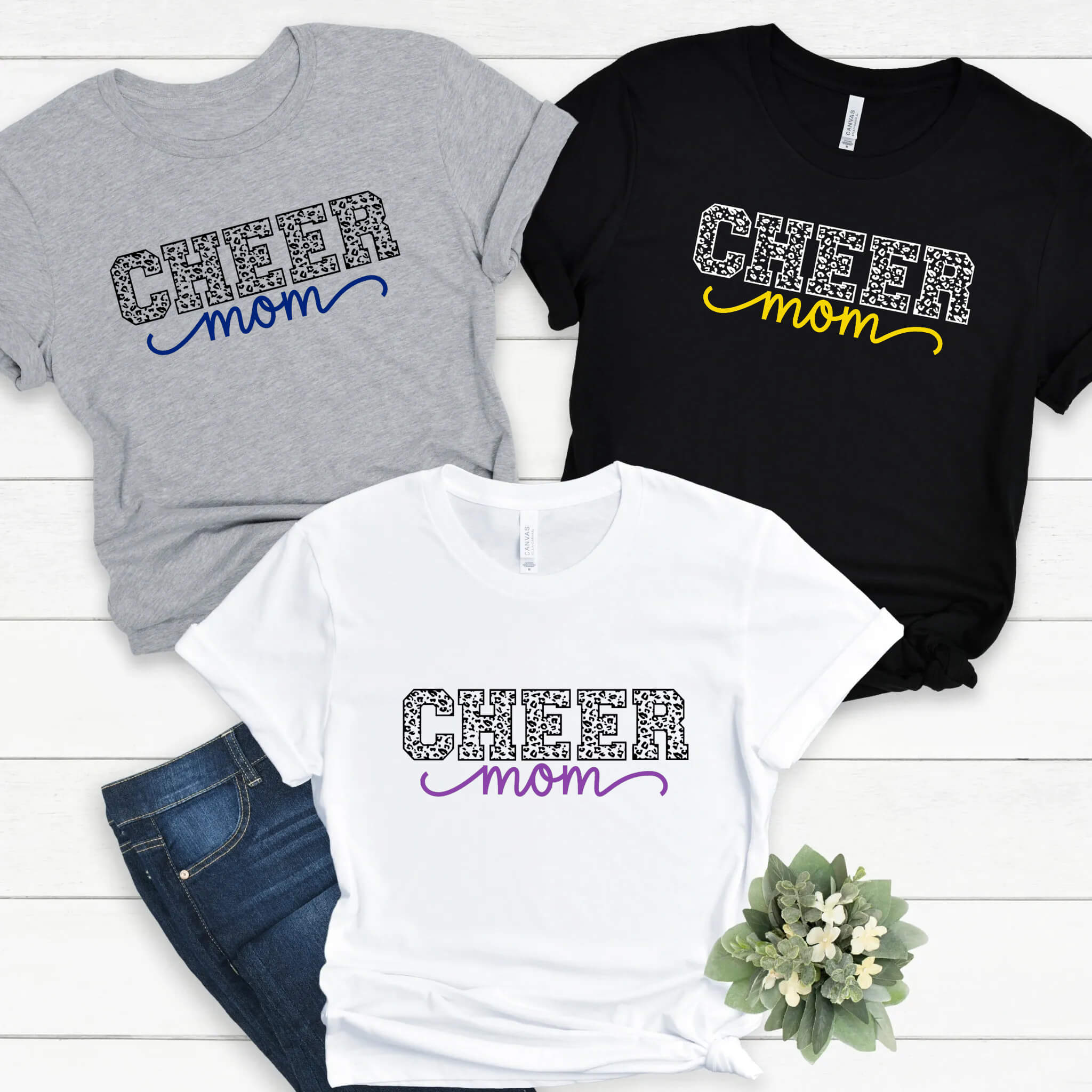 Cheer Leopard Print Mamá Mamá Chica Señoras Mujer Cheer Camiseta