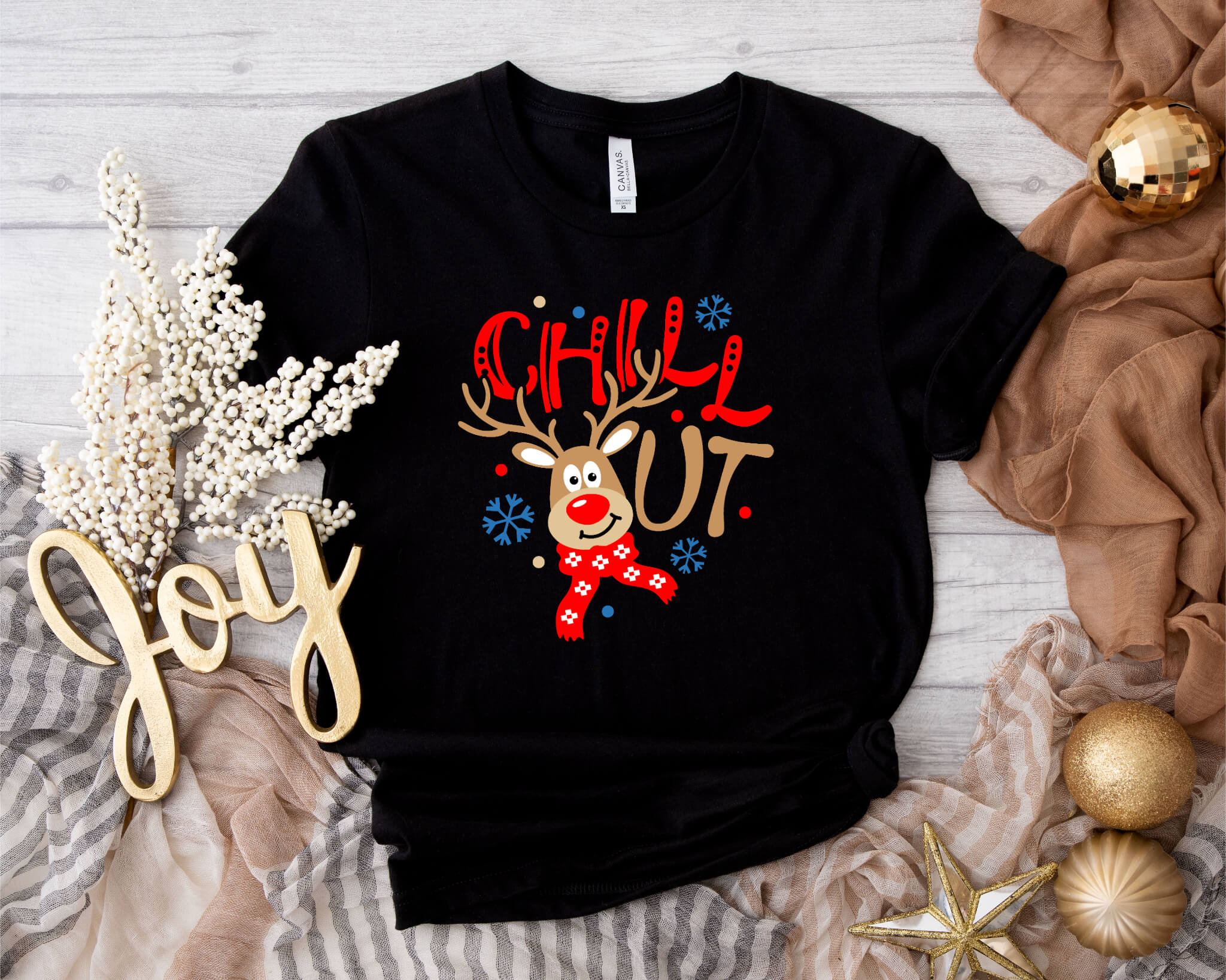 Christmas Chill Out Reindeer Unisex Graphic Print T-Shirt