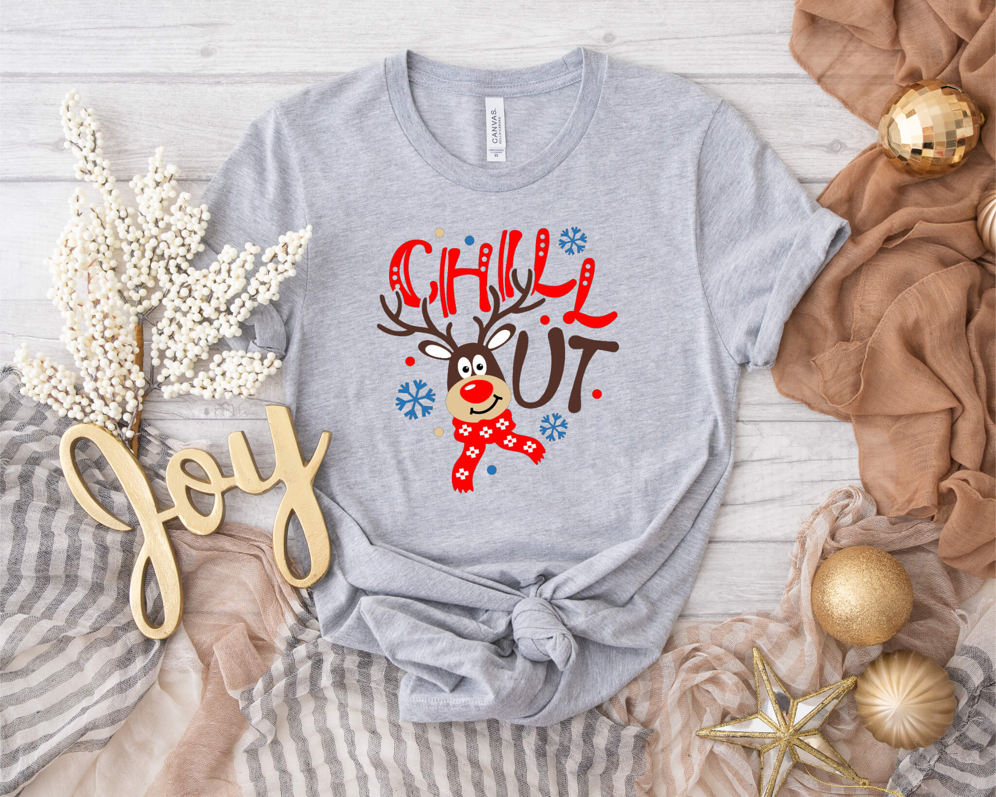 Christmas Chill Out Reindeer Unisex Graphic Print T-Shirt