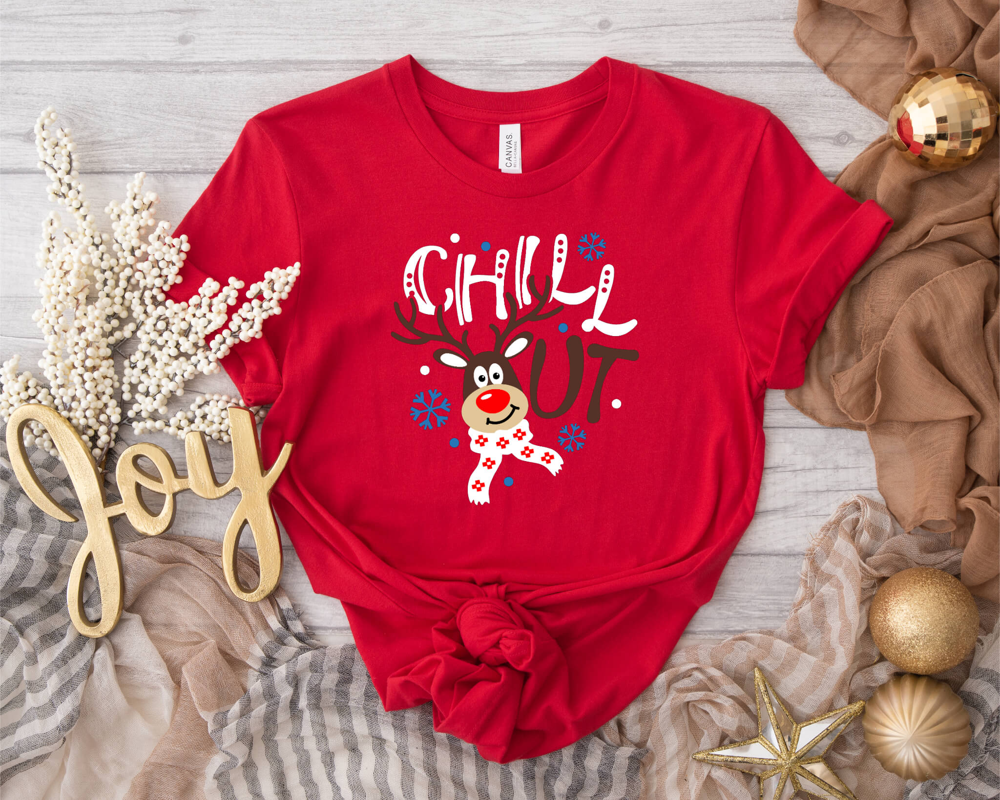 Christmas Chill Out Reindeer Unisex Graphic Print T-Shirt