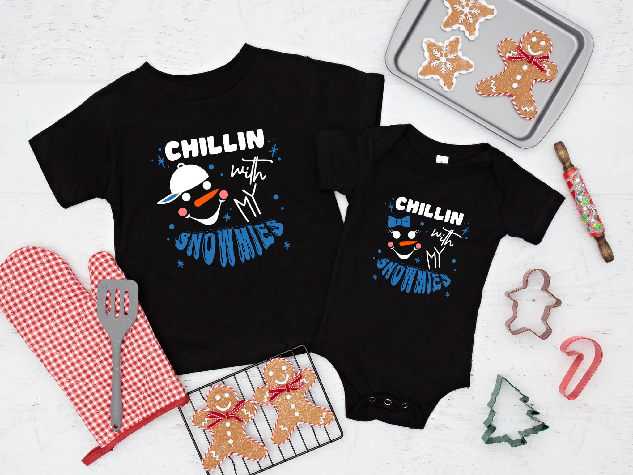 Christmas Chillin With My Snowmies Kids Graphic Print T-Shirt