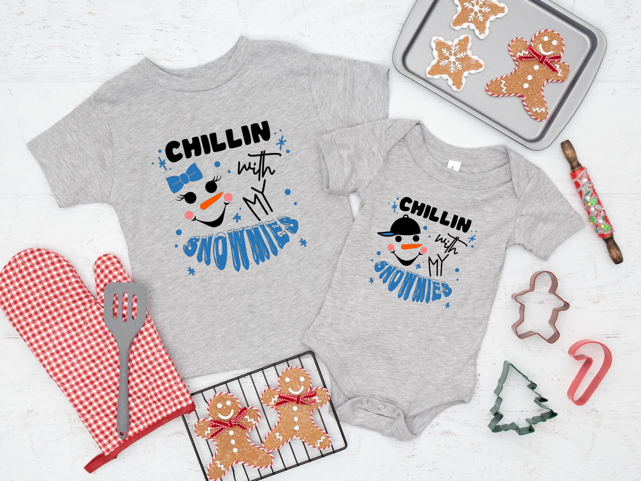 Christmas Chillin With My Snowmies Kids Graphic Print T-Shirt
