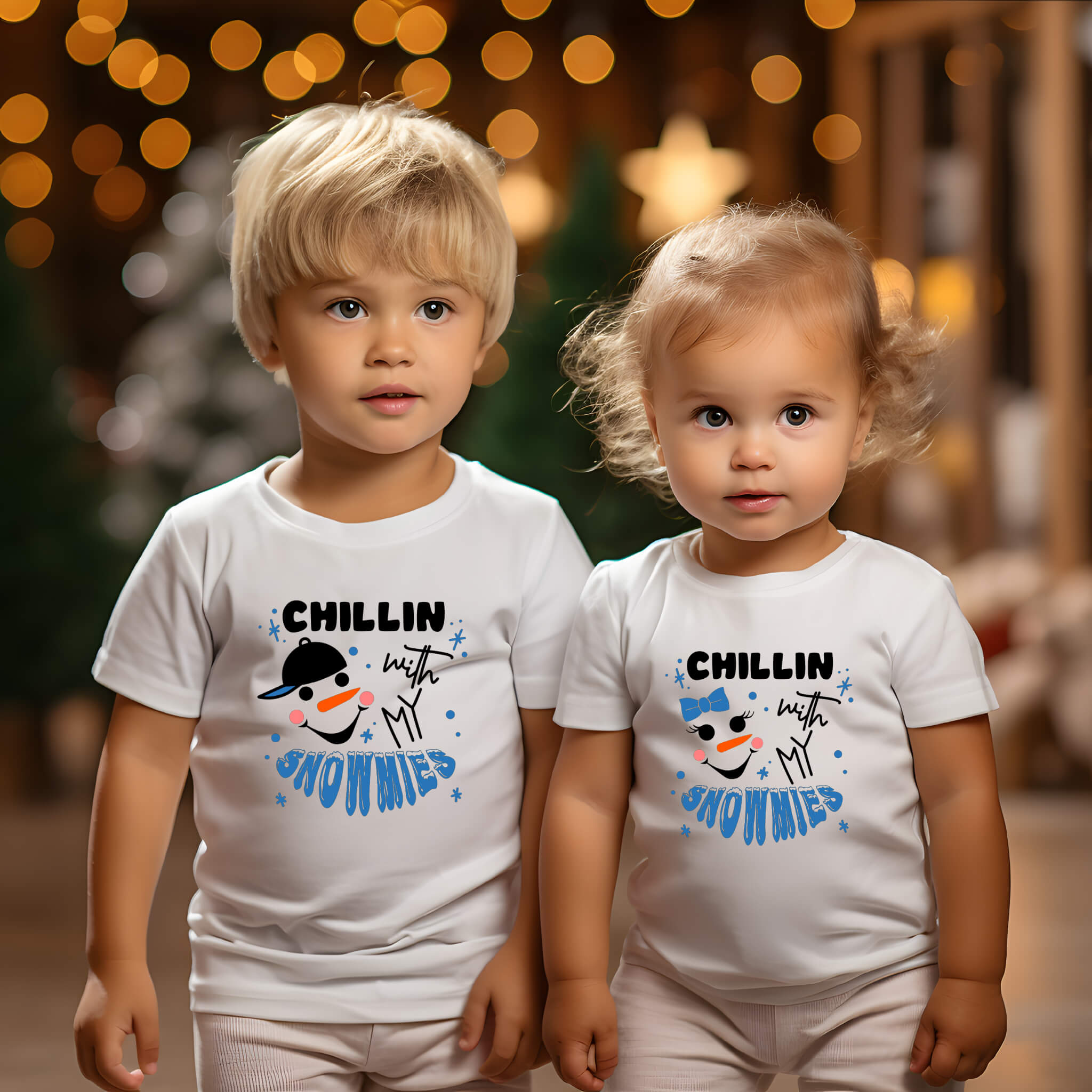 Christmas Chillin With My Snowmies Kids Graphic Print T-Shirt