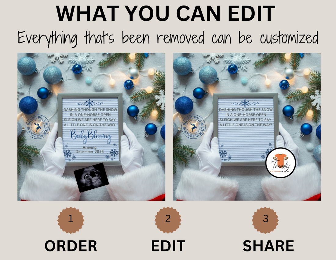 Digital Christmas Pregnancy Announcement, A Little One is on the Way, Customizable Blue Winter Themed, Personalized Editable Template