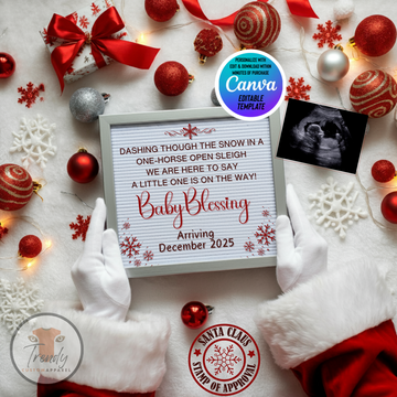 Digital Christmas Pregnancy Announcement, A Little One ison the Way, Customizable Gold Winter Themed, Personalized Editable Template