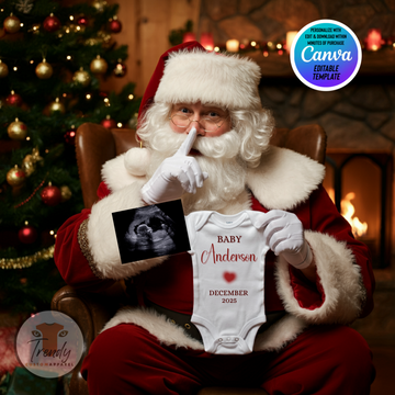 Digital Christmas Pregnancy Announcement, Shhhh Baby Coming, Customizable Santa Winter Themed, Personalized Editable Template