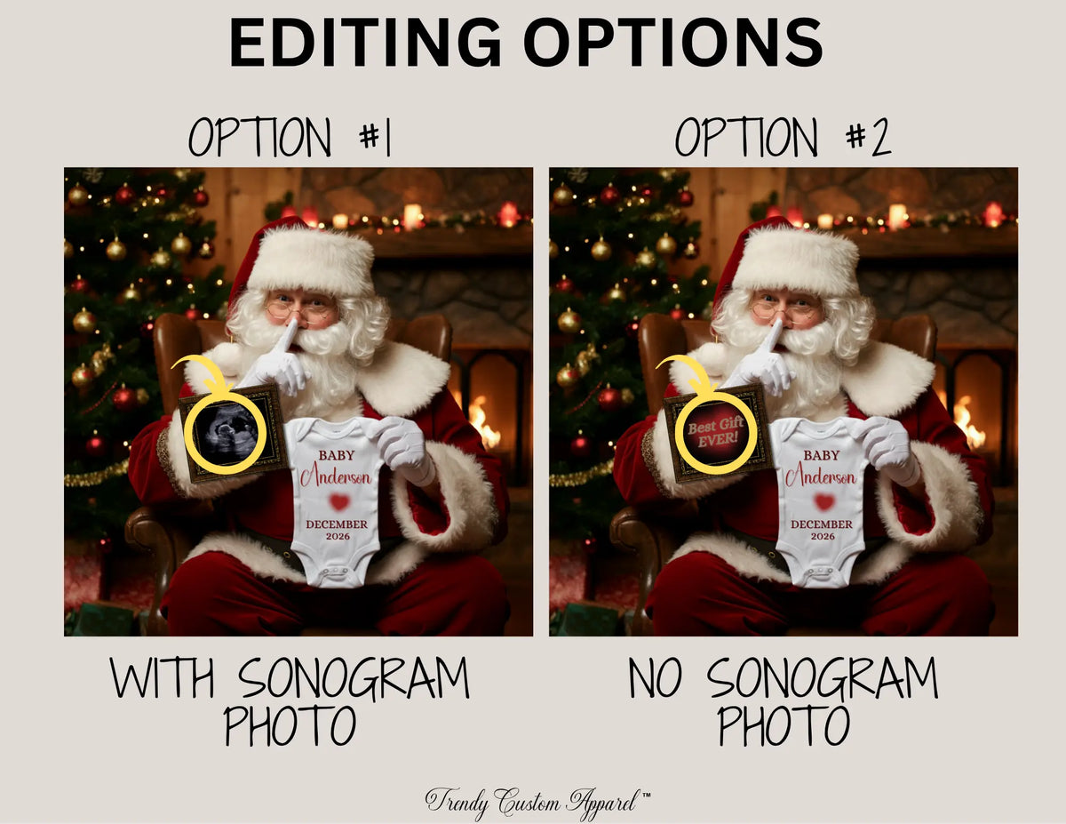 Christmas Santa Baby Reveal Digital Editable Template, Gender Neutral Winter Canva Template TrendyCustomApparel™