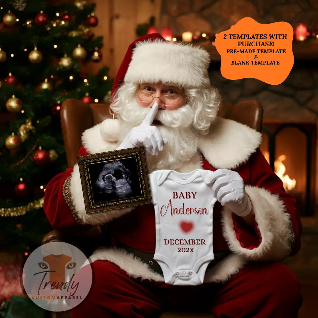 Christmas Santa Baby Reveal Digital Editable Template, Gender Neutral Winter Canva Template TrendyCustomApparel™