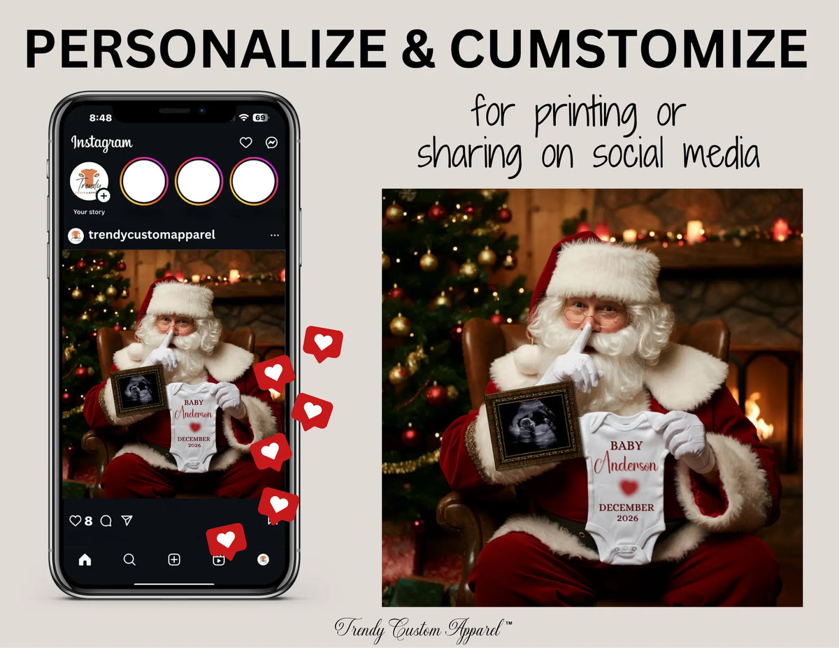 Christmas Santa Baby Reveal Digital Editable Template, Gender Neutral Winter Canva Template TrendyCustomApparel™