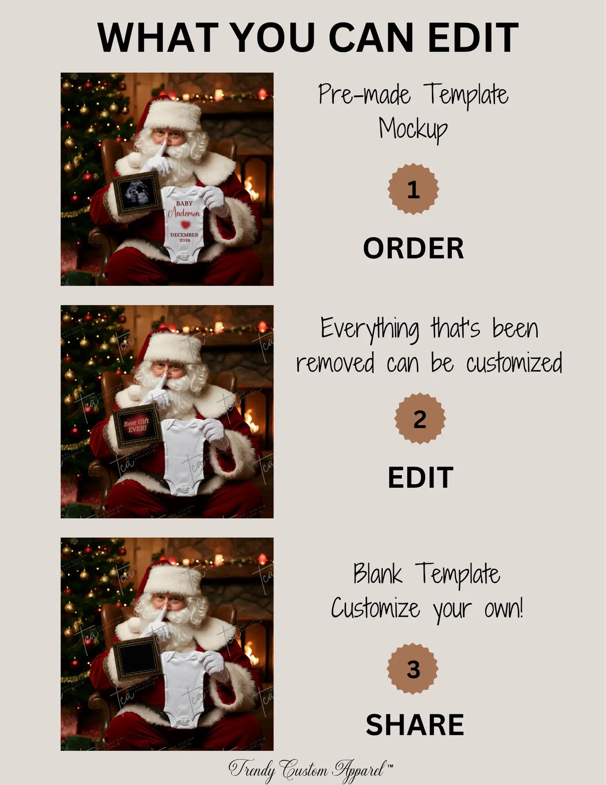 Christmas Santa Baby Reveal Digital Editable Template, Gender Neutral Winter Canva Template TrendyCustomApparel™
