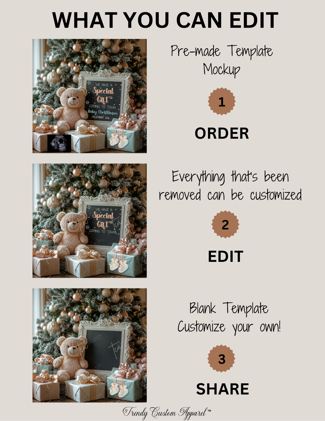 Christmas Pregnancy Announcement Canva Template | Special Gift Teddy Bear Reveal TrendyCustomApparel™