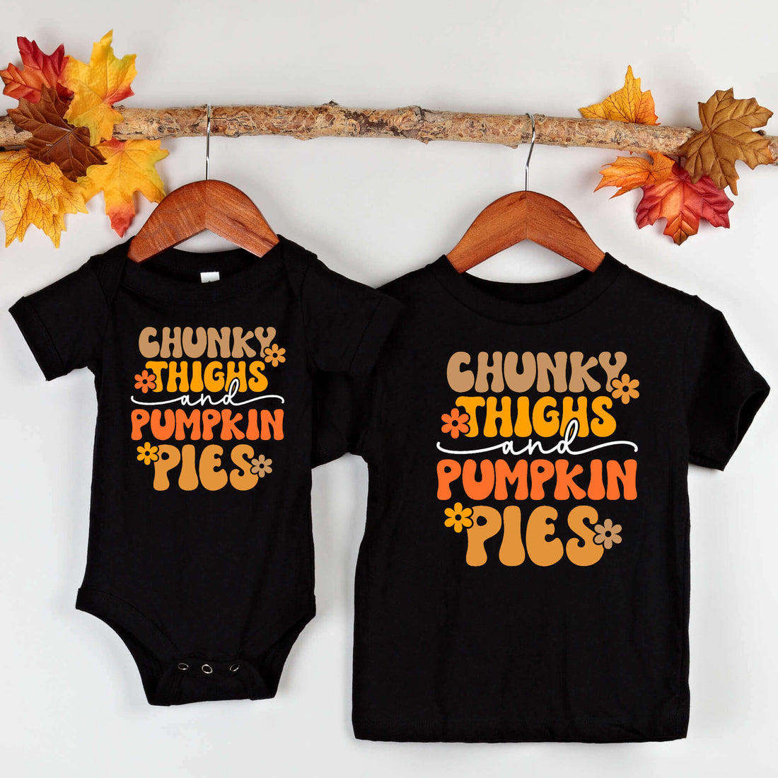 Fall Chunky Thighs & Pumpkin Pies Thanksgiving Graphic Print T-Shirt