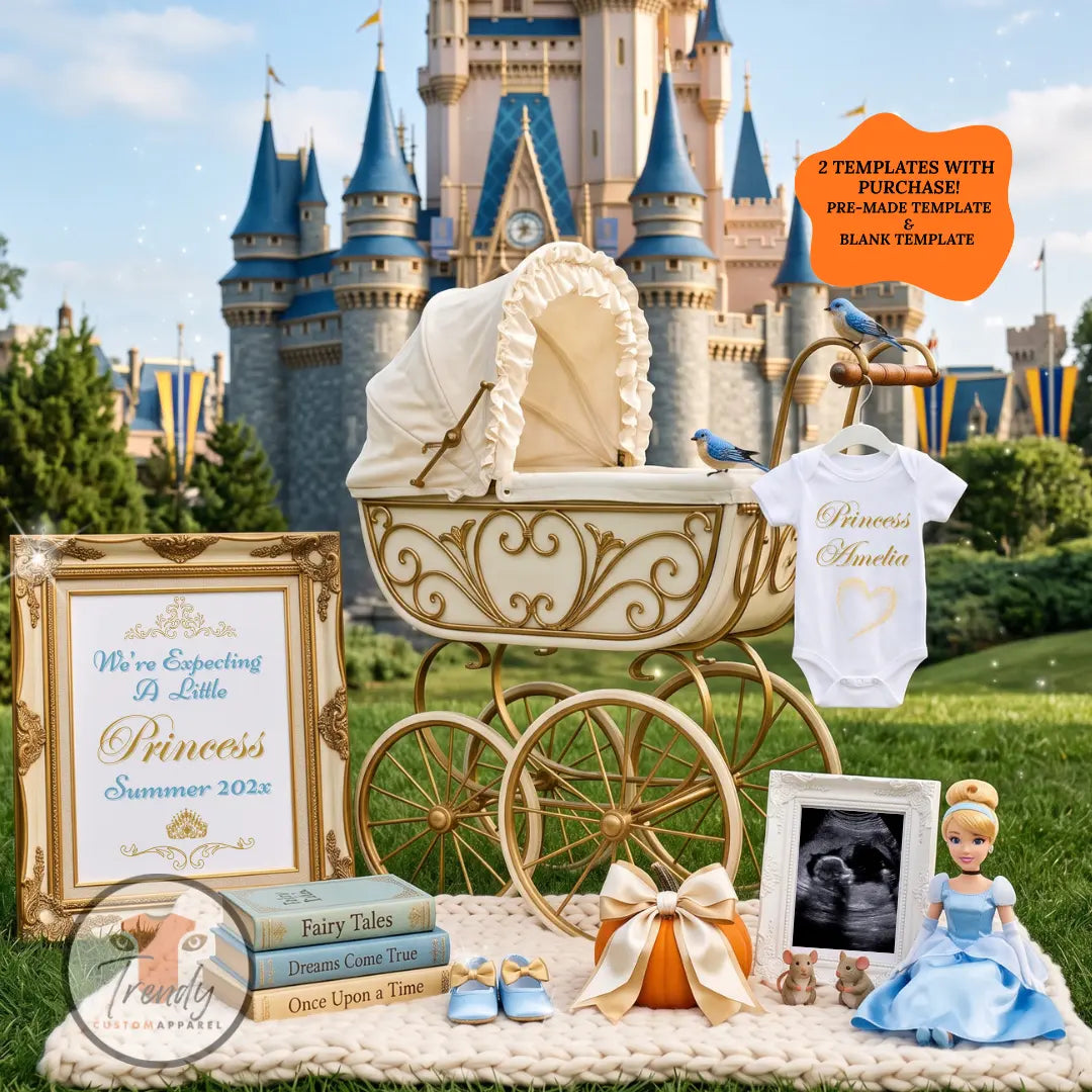 Disney Cinderella Princess Baby Reveal Digital Editable Template, Girl Editable Canva Instant Download TrendyCustomApparel™