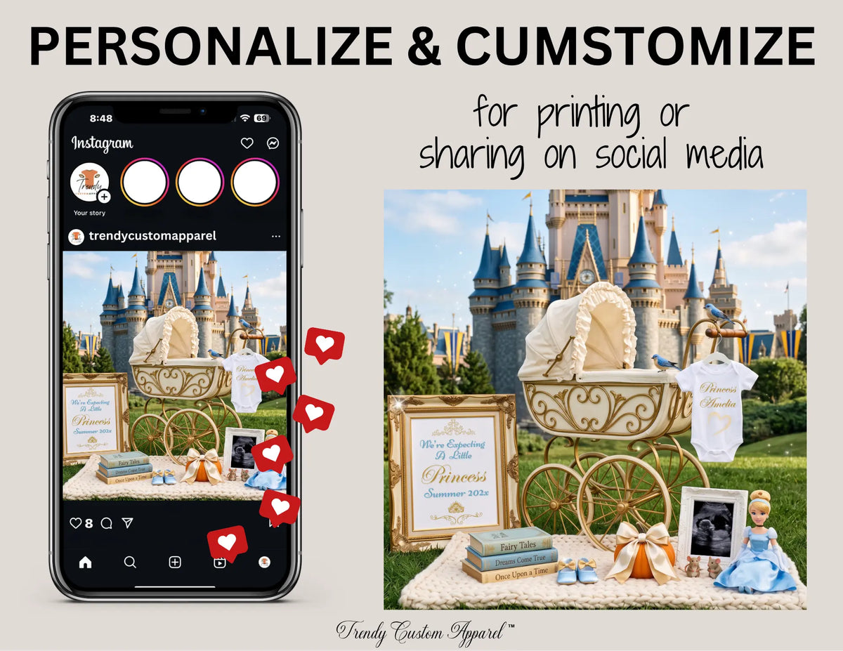 Disney Cinderella Princess Baby Reveal Digital Editable Template, Girl Editable Canva Instant Download TrendyCustomApparel™