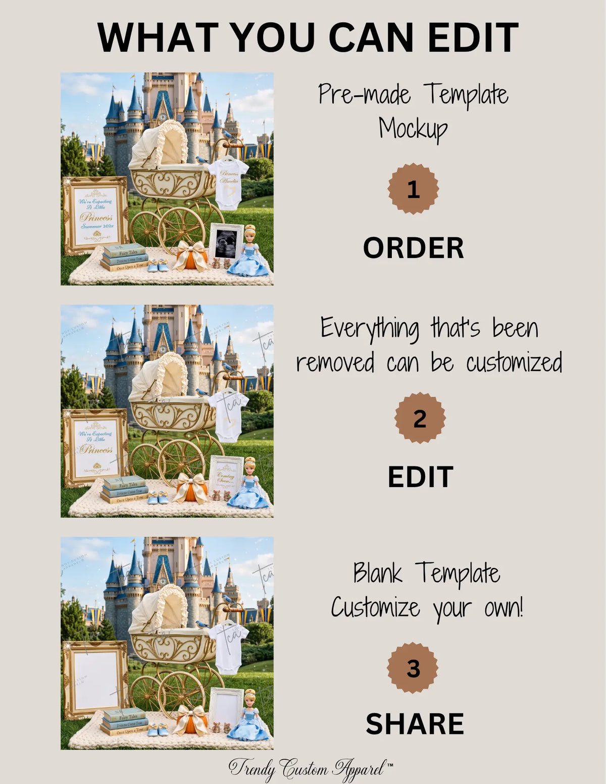 Disney Cinderella Princess Baby Reveal Digital Editable Template, Girl Editable Canva Instant Download TrendyCustomApparel™
