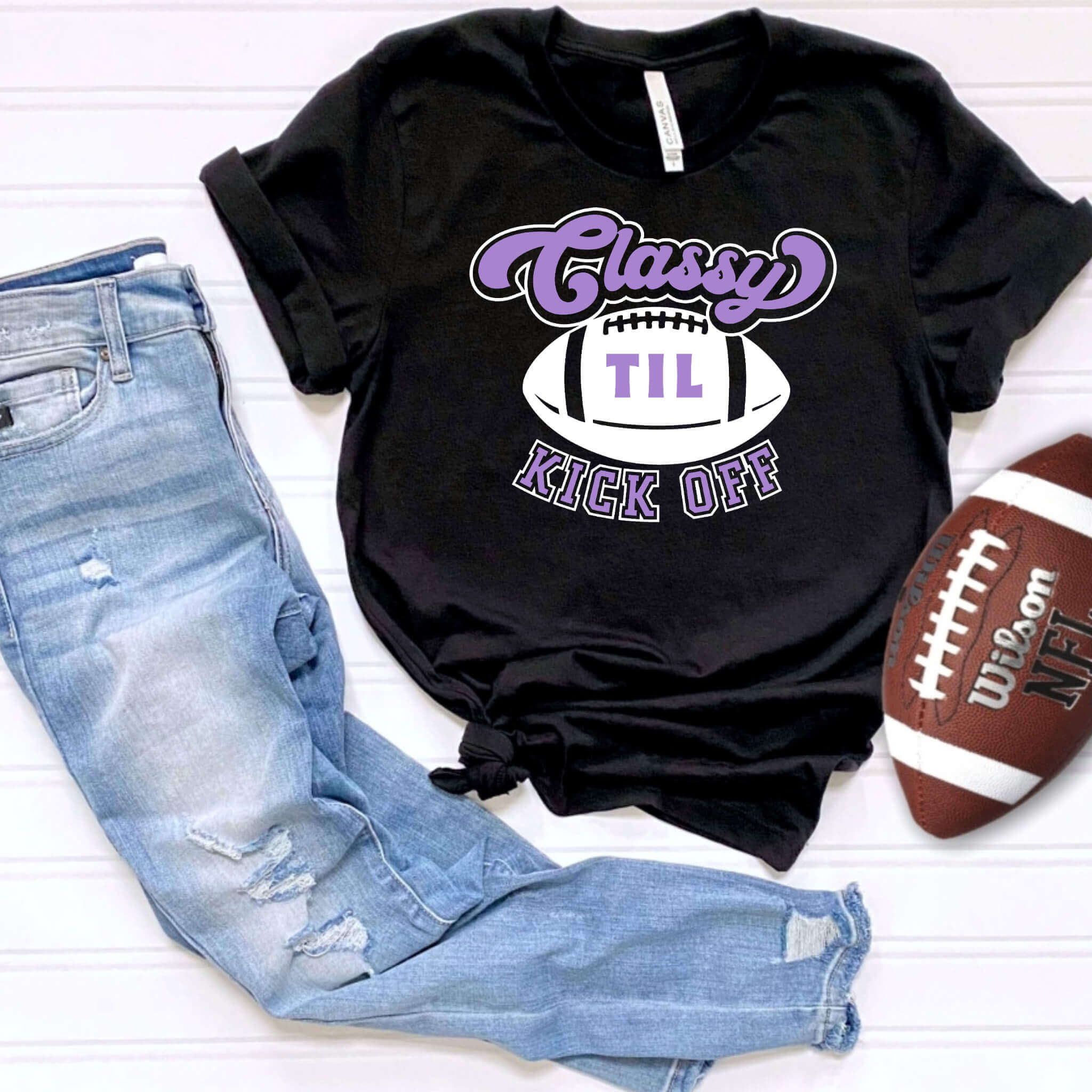 Fall Classy Til Kick Off Customizable Women's Football Graphic Print T-Shirt