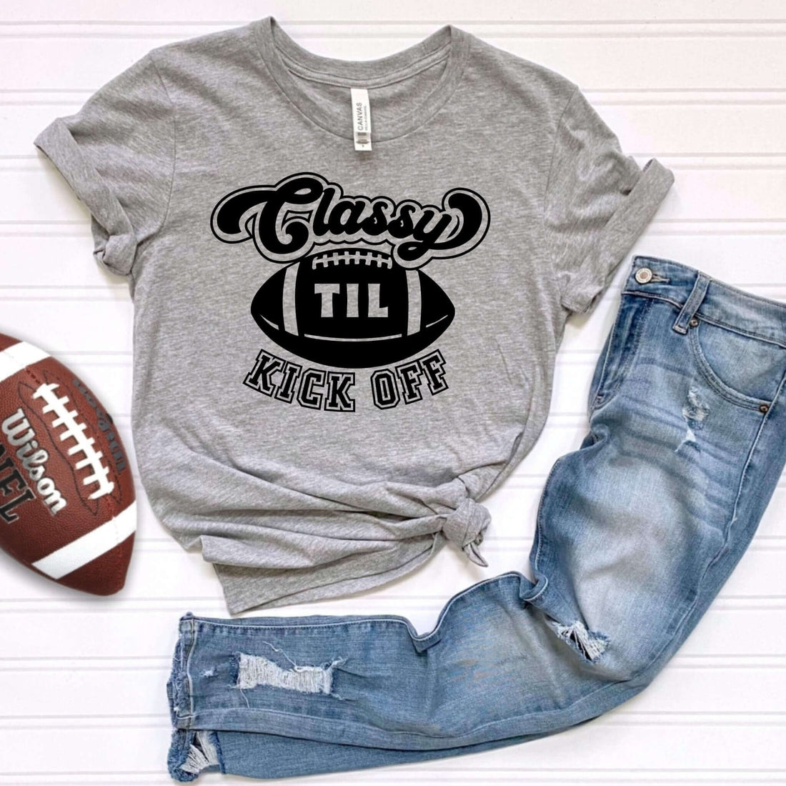 Fall Classy Til Kick Off Customizable Women's Football Graphic Print T-Shirt