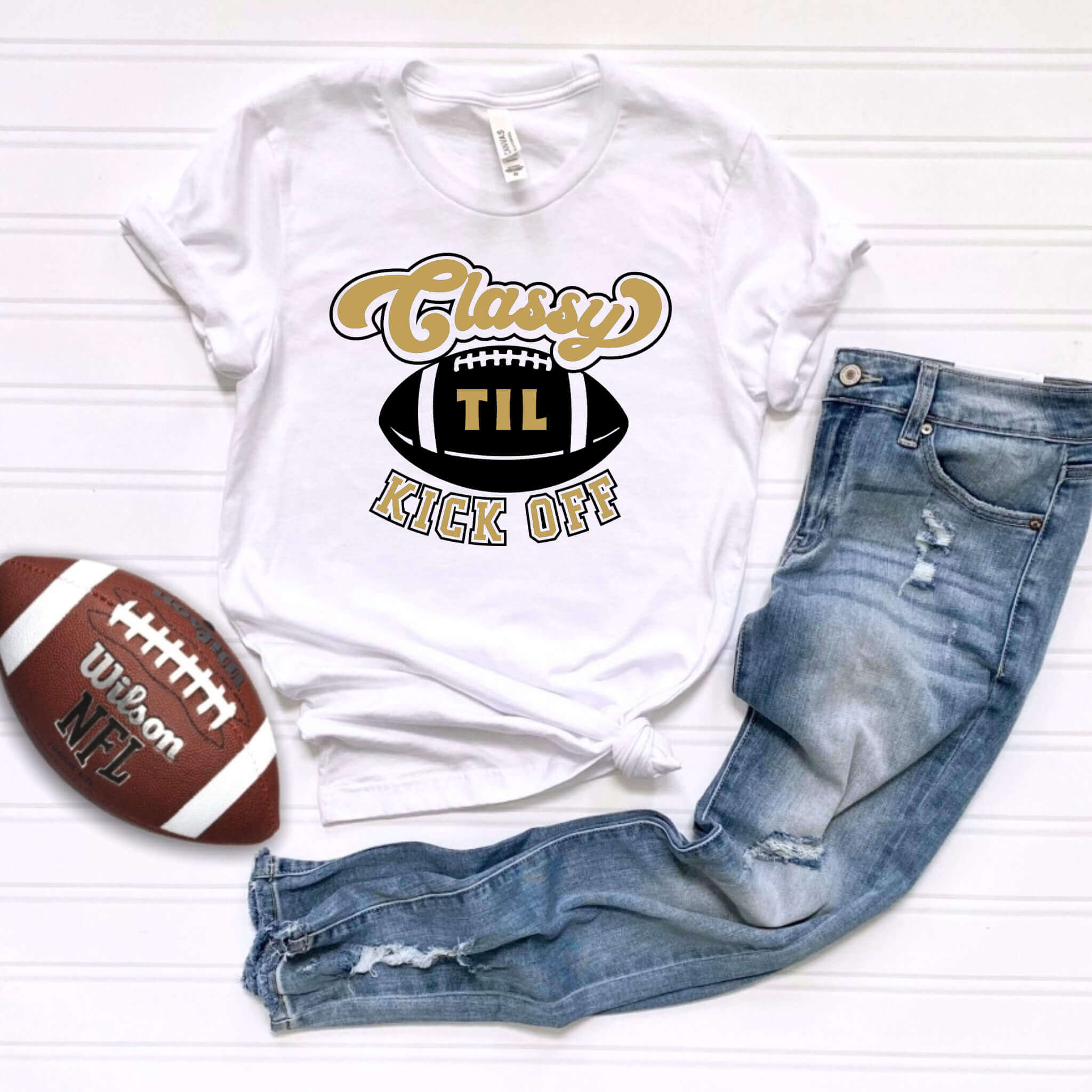 Fall Classy Til Kick Off Customizable Women's Football Graphic Print T-Shirt