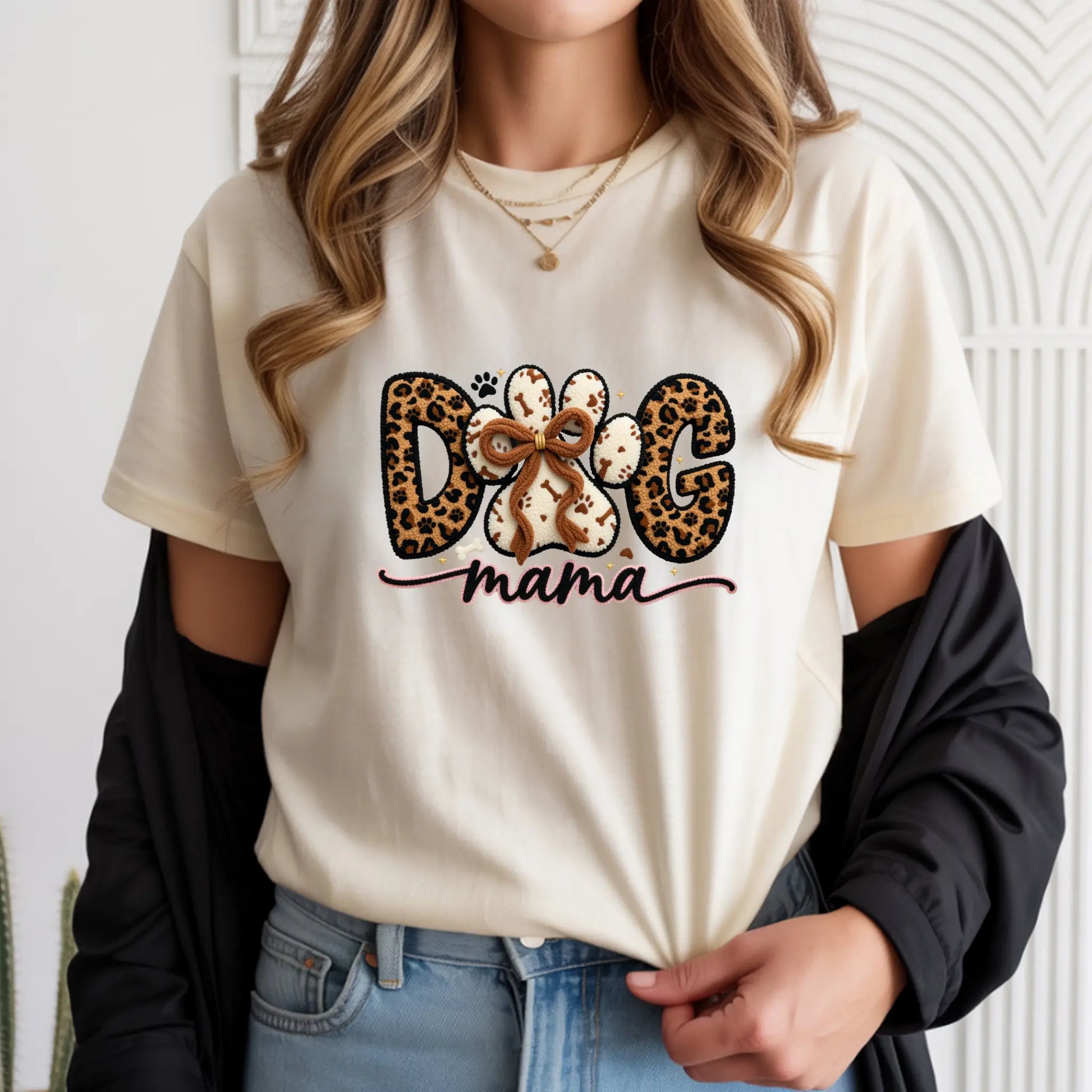 Dog Mom, Women's Pet Mom T-Shirt, Faux Couchette, DTF Graphic Print TrendyCustomApparel™