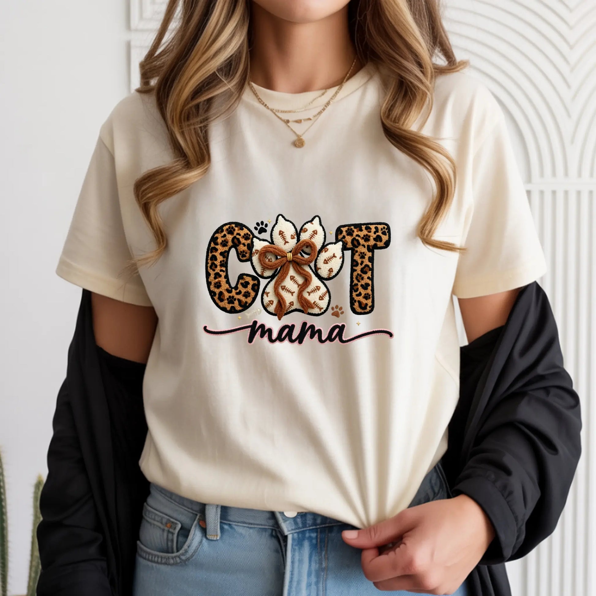 Cat Mom, Women’s Pet Mom T-Shirt, Faux Couchette, DTF Graphic Print TrendyCustomApparel™