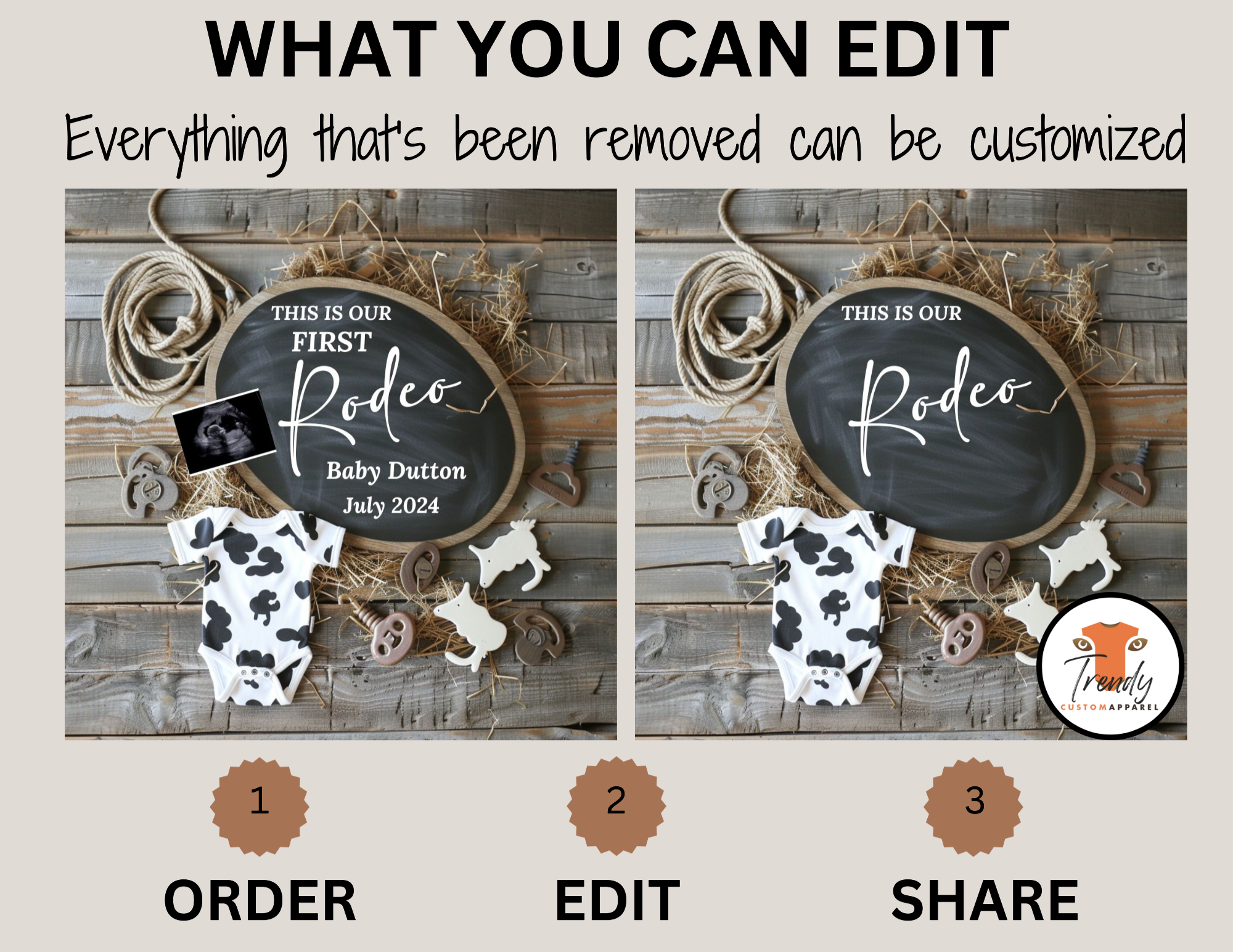 Digital Western Pregnancy Announcement, This is Our First Rodeo, Customizable Cowboy Themed, Personalized Editable Template