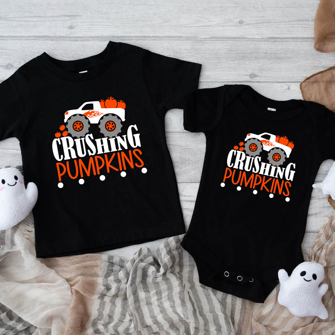 Halloween Boys Monster Truck Crushing Pumpkins Baby Infant Toddler Graphic Print