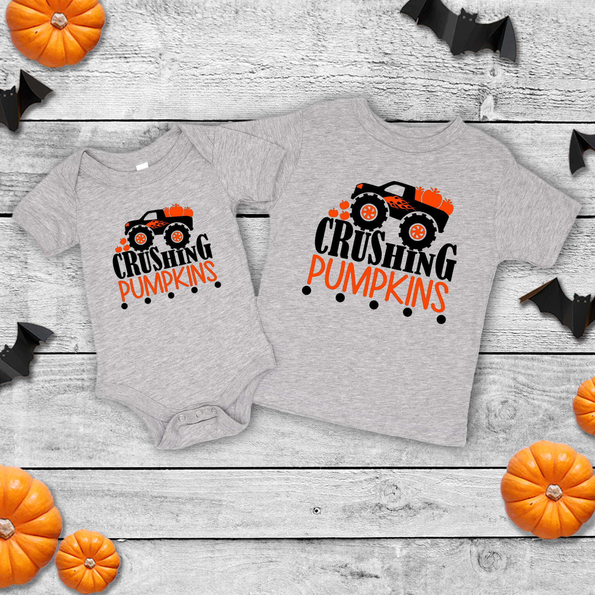 Halloween Boys Monster Truck Crushing Pumpkins Baby Infant Toddler Graphic Print