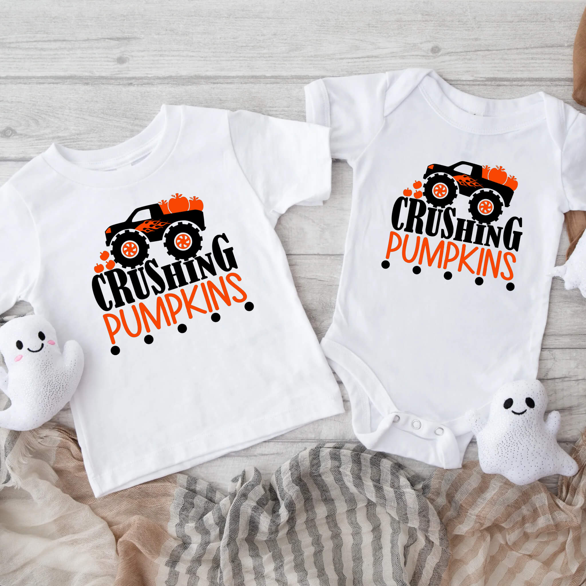 Halloween Boys Monster Truck Crushing Pumpkins Baby Infant Toddler Graphic Print