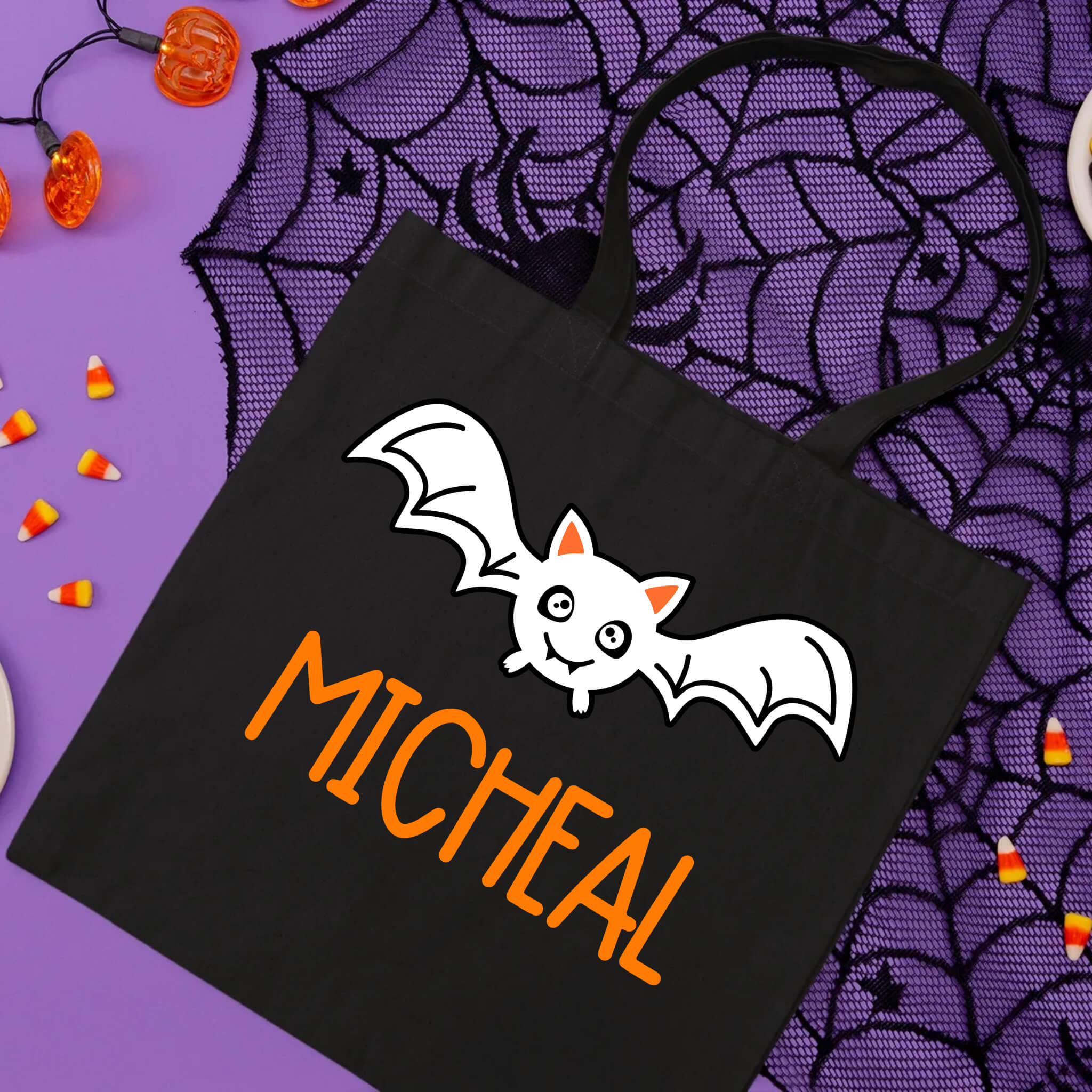 Bolsa De Tela Grande Nombre personalizado de Halloween Dulce de truco o trato de murciélago para niños lindos