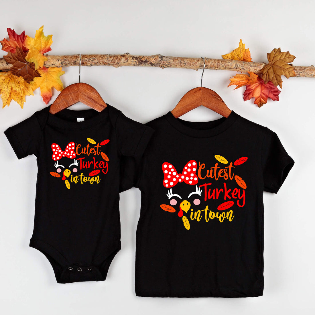 Fall Cutest Turkey In Town Girls Thanksgiving Graphic Print Onesie or T-Shirt