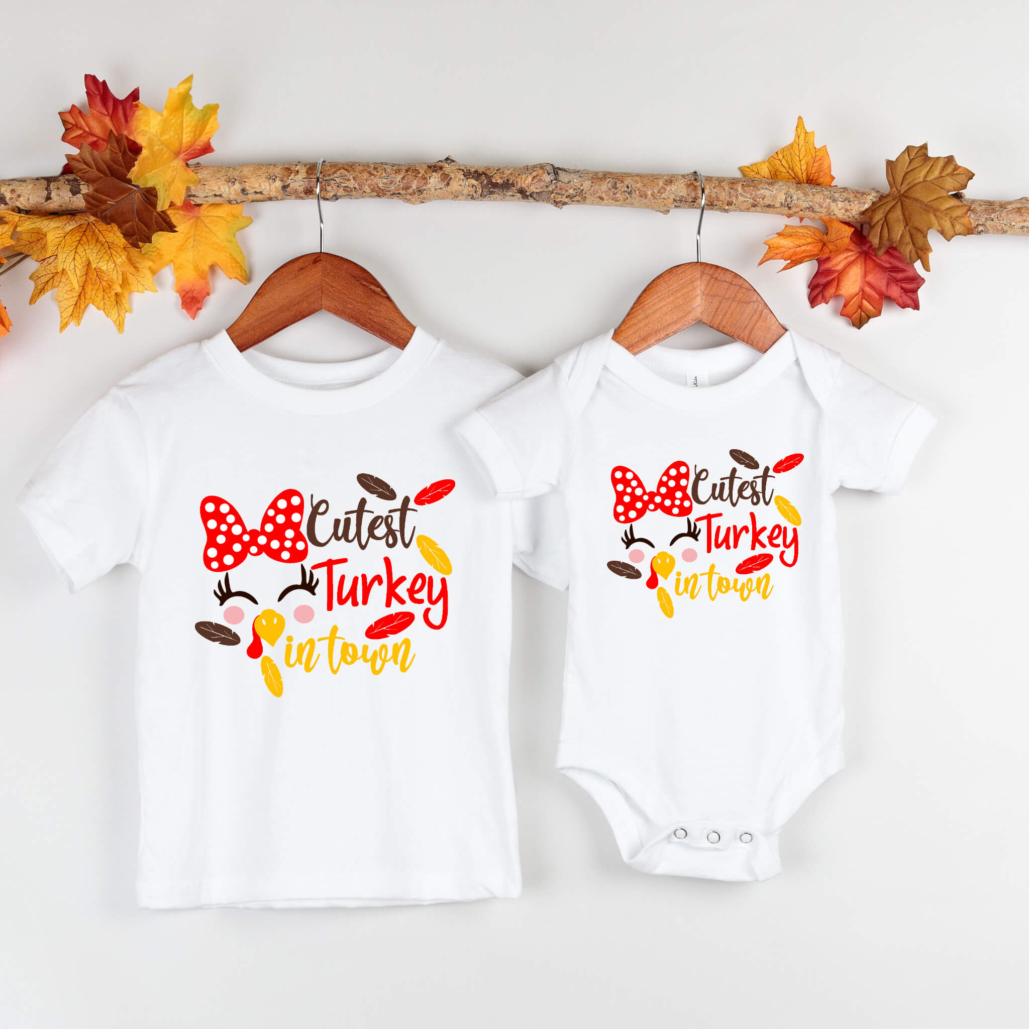 Fall Cutest Turkey In Town Girls Thanksgiving Graphic Print Onesie or T-Shirt