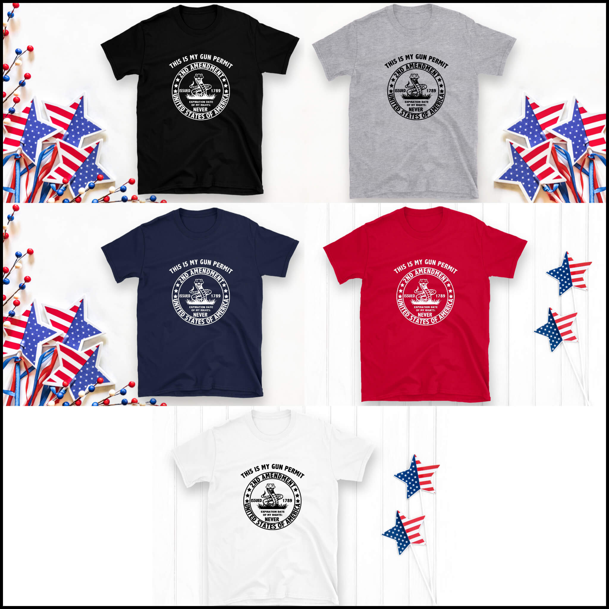 America Patriotic - This is my Gun Permit 2nd Amendment Unisex Men's Women's Graphic Print T-Shirt / Sweatshirt