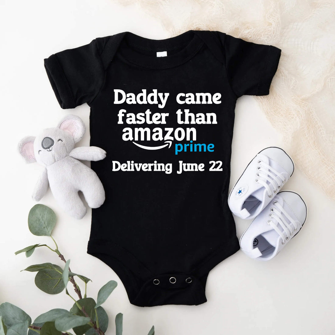 Personalized Pregnancy Announcement, Daddy Came Faster Than Prime Delivery, Funny Customizable Onesie