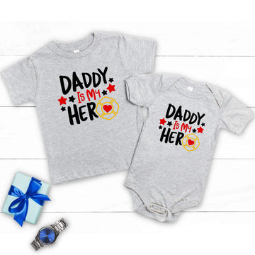 Daddy Is My Hero Bombero Bebé Mono Infantil Niño Niña Camiseta