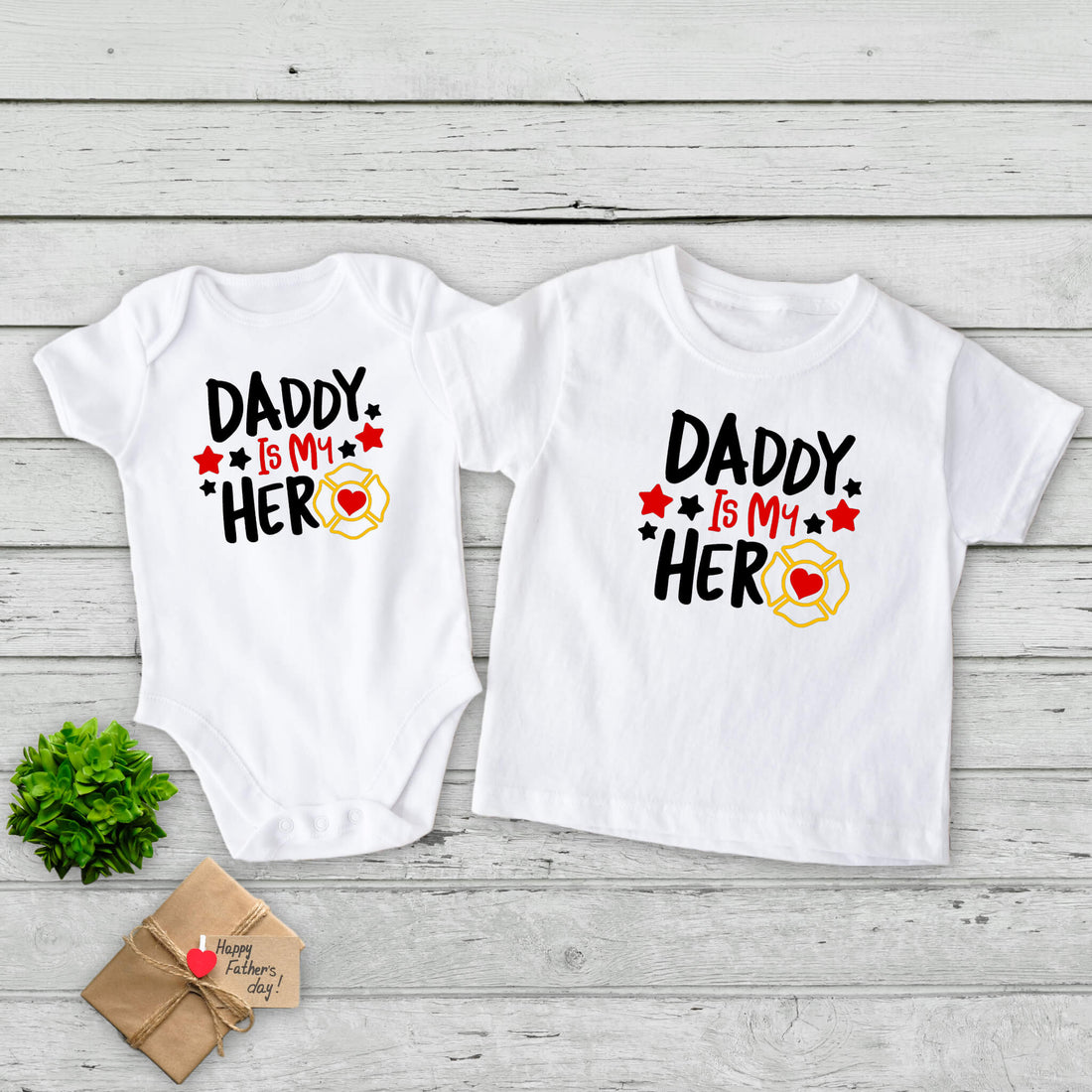 Daddy Is My Hero Bombero Bebé Mono Infantil Niño Niña Camiseta