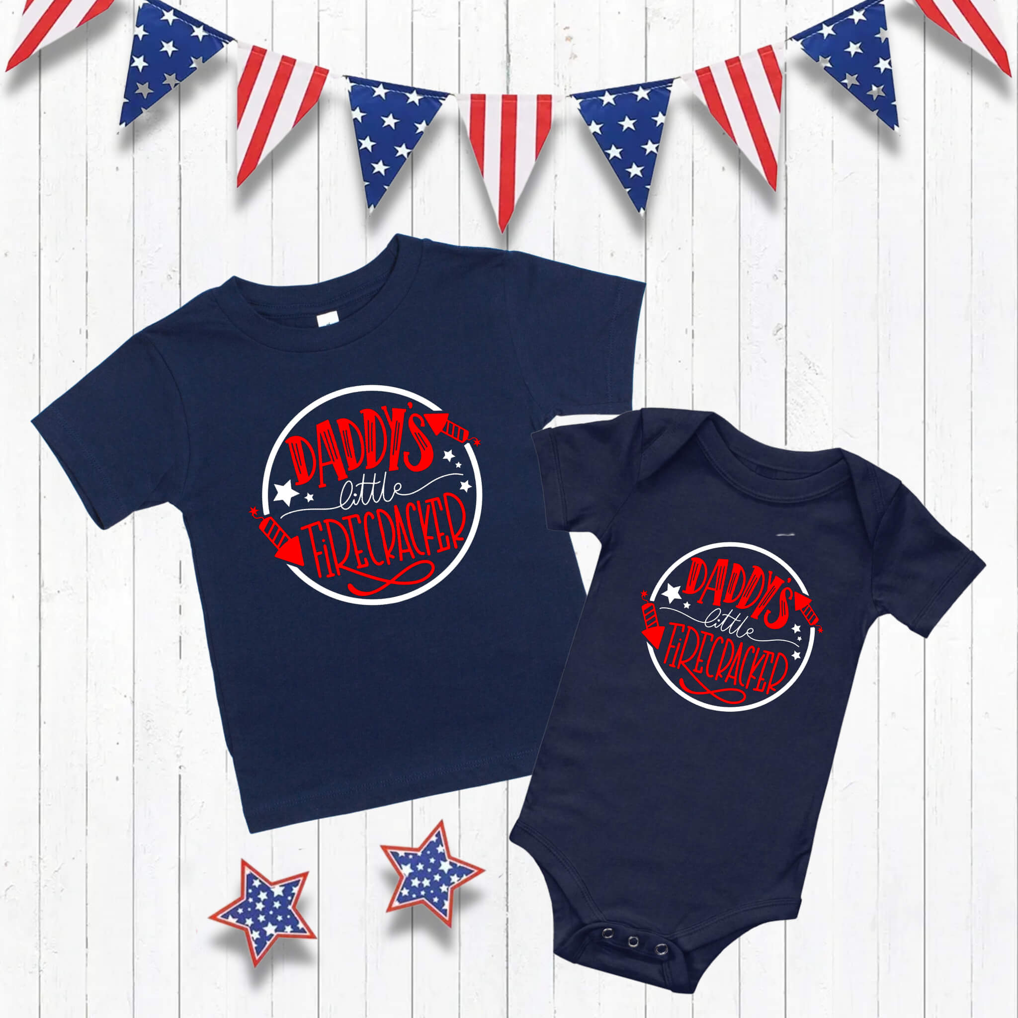 4th of July - Daddy’s Little Firecracker Patriotic Boy’s Girl’s Unisex Graphic Print Onesie / T-shirt