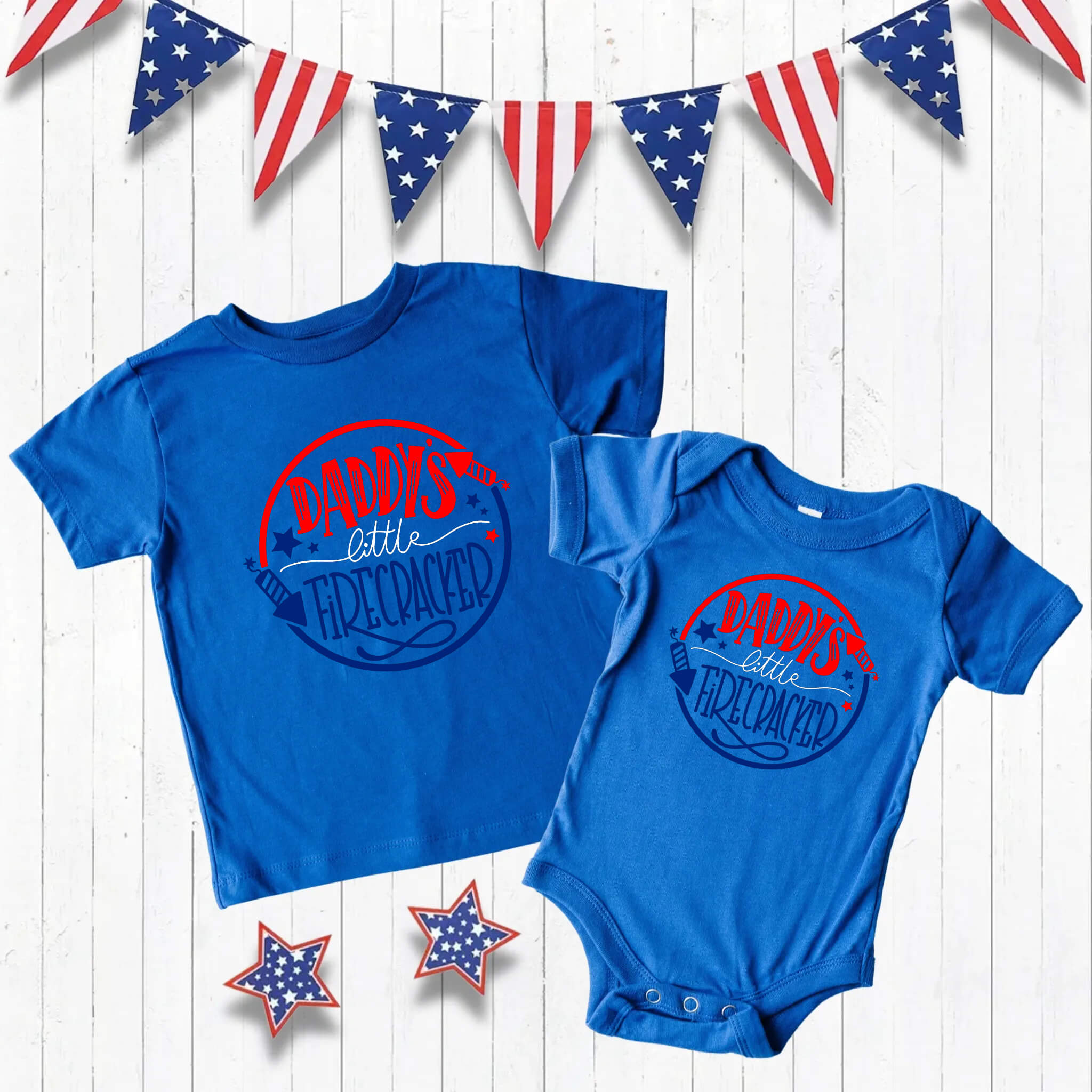 4th of July - Daddy’s Little Firecracker Patriotic Boy’s Girl’s Unisex Graphic Print Onesie / T-shirt